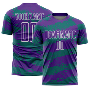 Custom Purple Teal-White Splash Sublimation Soccer Uniform Jersey