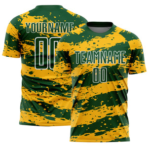 Custom Green Gold-White Splash Sublimation Soccer Uniform Jersey