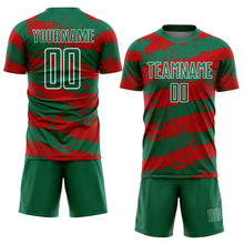 Load image into Gallery viewer, Custom Kelly Green Red-White Splash Sublimation Soccer Uniform Jersey
