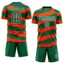 Load image into Gallery viewer, Custom Kelly Green Orange-White Splash Sublimation Soccer Uniform Jersey
