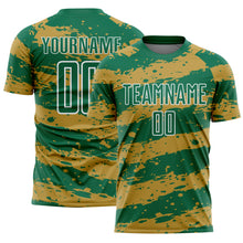 Load image into Gallery viewer, Custom Kelly Green Old Gold-White Splash Sublimation Soccer Uniform Jersey
