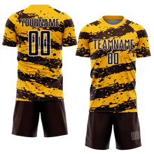 Load image into Gallery viewer, Custom Gold Brown-White Splash Sublimation Soccer Uniform Jersey
