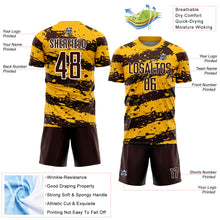 Load image into Gallery viewer, Custom Gold Brown-White Splash Sublimation Soccer Uniform Jersey
