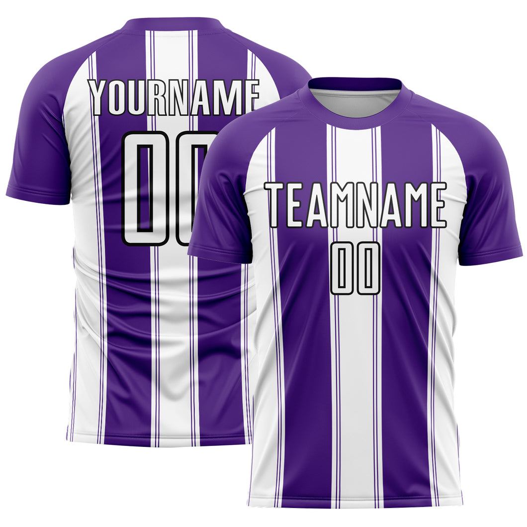 Custom Purple White-Black Line Sublimation Soccer Uniform Jersey