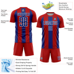 Custom Red Royal-White Line Sublimation Soccer Uniform Jersey