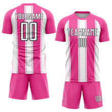 Load image into Gallery viewer, Custom Pink White-Black Line Sublimation Soccer Uniform Jersey
