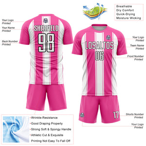 Custom Pink White-Black Line Sublimation Soccer Uniform Jersey