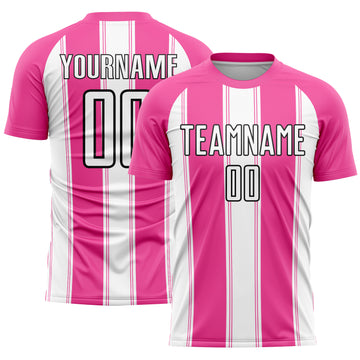 Custom Pink White-Black Line Sublimation Soccer Uniform Jersey