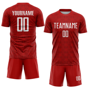 Custom Red White Geometric Shapes Sublimation Soccer Uniform Jersey