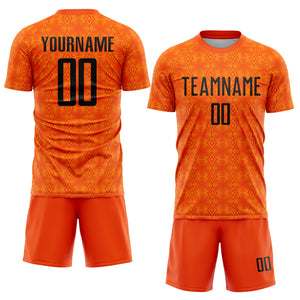 Custom Orange Black-Bay Orange Geometric Shapes Sublimation Soccer Uniform Jersey