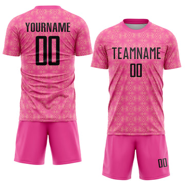 Custom Pink Black-Medium Pink Geometric Shapes Sublimation Soccer Uniform Jersey