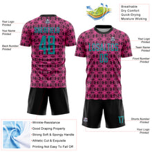 Load image into Gallery viewer, Custom Pink Teal-Black Geometric Shapes Sublimation Soccer Uniform Jersey
