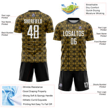 Load image into Gallery viewer, Custom Old Gold White-Black Geometric Shapes Sublimation Soccer Uniform Jersey
