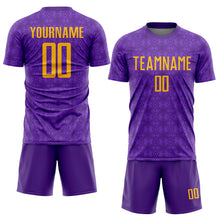 Load image into Gallery viewer, Custom Purple Gold Geometric Shapes Sublimation Soccer Uniform Jersey
