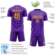 Load image into Gallery viewer, Custom Purple Gold Geometric Shapes Sublimation Soccer Uniform Jersey
