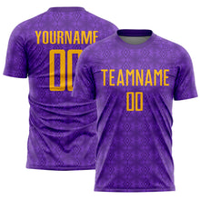 Load image into Gallery viewer, Custom Purple Gold Geometric Shapes Sublimation Soccer Uniform Jersey
