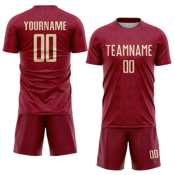 Custom Crimson Cream Geometric Shapes Sublimation Soccer Uniform Jersey