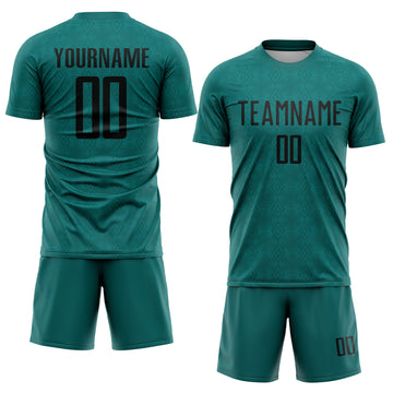 Custom Teal Black Geometric Shapes Sublimation Soccer Uniform Jersey