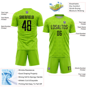 Custom Neon Green Black Geometric Shapes Sublimation Soccer Uniform Jersey