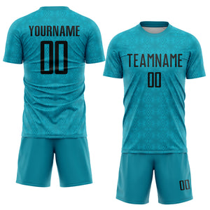 Custom Teal Black Geometric Shapes Sublimation Soccer Uniform Jersey