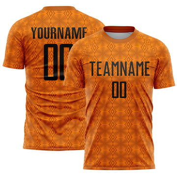 Custom Texas Orange Black-Bay Orange Geometric Shapes Sublimation Soccer Uniform Jersey