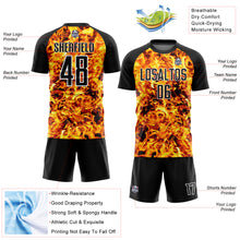 Load image into Gallery viewer, Custom Yellow Black-White Flame Sublimation Soccer Uniform Jersey
