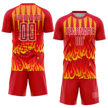 Load image into Gallery viewer, Custom Red Yellow-White Flame Sublimation Soccer Uniform Jersey
