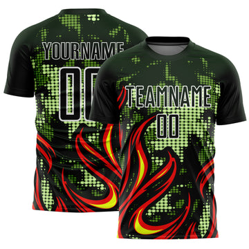 Custom Olive Red-Gold Flame Sublimation Salute To Service Soccer Uniform Jersey