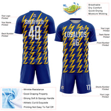 Load image into Gallery viewer, Custom Royal White-Yellow Zigzag Shape Sublimation Soccer Uniform Jersey
