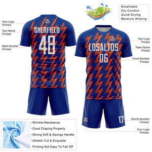 Custom Royal White-Orange Zigzag Shape Sublimation Soccer Uniform Jersey