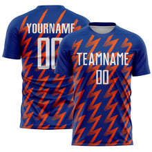 Load image into Gallery viewer, Custom Royal White-Orange Zigzag Shape Sublimation Soccer Uniform Jersey
