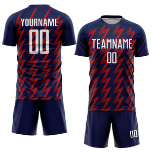 Custom Navy White-Red Zigzag Shape Sublimation Soccer Uniform Jersey