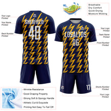 Load image into Gallery viewer, Custom Navy White-Gold Zigzag Shape Sublimation Soccer Uniform Jersey
