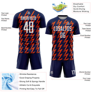 Custom Navy White-Orange Zigzag Shape Sublimation Soccer Uniform Jersey