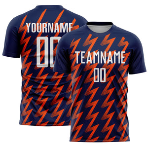 Custom Navy White-Orange Zigzag Shape Sublimation Soccer Uniform Jersey