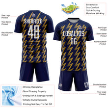 Load image into Gallery viewer, Custom Navy White-Old Gold Zigzag Shape Sublimation Soccer Uniform Jersey
