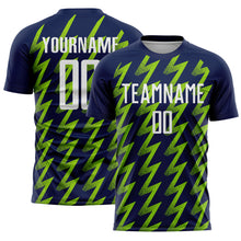 Load image into Gallery viewer, Custom Navy White-Neon Green Zigzag Shape Sublimation Soccer Uniform Jersey
