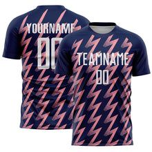 Load image into Gallery viewer, Custom Navy White-Medium Pink Zigzag Shape Sublimation Soccer Uniform Jersey
