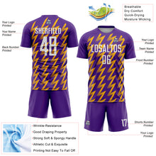 Load image into Gallery viewer, Custom Purple White-Gold Zigzag Shape Sublimation Soccer Uniform Jersey
