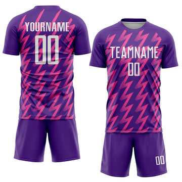 Custom Purple White-Pink Zigzag Shape Sublimation Soccer Uniform Jersey