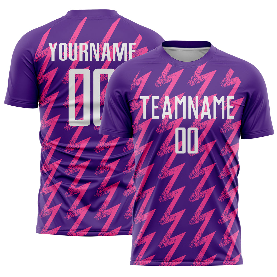 Custom Purple White-Pink Zigzag Shape Sublimation Soccer Uniform Jersey