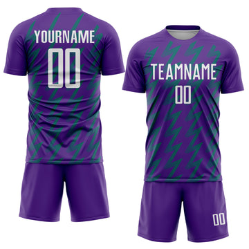 Custom Purple White-Teal Zigzag Shape Sublimation Soccer Uniform Jersey