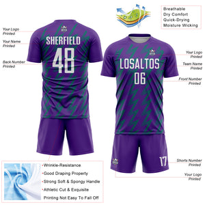 Custom Purple White-Teal Zigzag Shape Sublimation Soccer Uniform Jersey