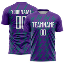 Load image into Gallery viewer, Custom Purple White-Teal Zigzag Shape Sublimation Soccer Uniform Jersey
