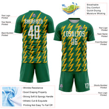 Load image into Gallery viewer, Custom Kelly Green White-Gold Zigzag Shape Sublimation Soccer Uniform Jersey
