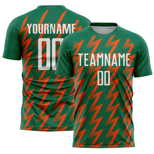 Custom Kelly Green White-Orange Zigzag Shape Sublimation Soccer Uniform Jersey