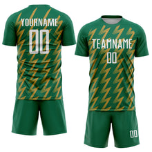 Load image into Gallery viewer, Custom Kelly Green White-Old Gold Zigzag Shape Sublimation Soccer Uniform Jersey
