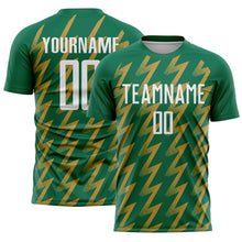 Load image into Gallery viewer, Custom Kelly Green White-Old Gold Zigzag Shape Sublimation Soccer Uniform Jersey
