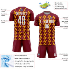 Load image into Gallery viewer, Custom Crimson White-Gold Zigzag Shape Sublimation Soccer Uniform Jersey
