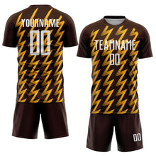 Load image into Gallery viewer, Custom Brown White-Gold Zigzag Shape Sublimation Soccer Uniform Jersey
